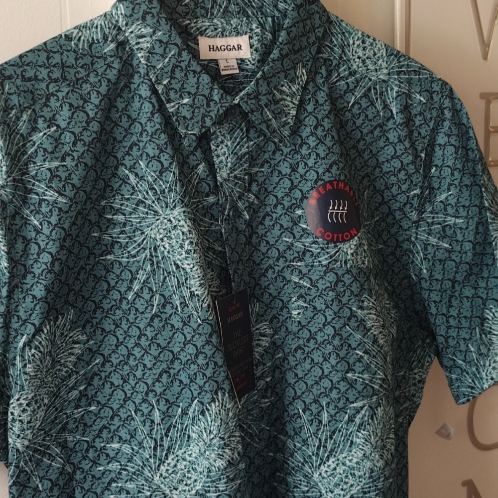 Green Hagger Short sleeve shirt pineapple 🍍 print NWT Breathable Cotton
